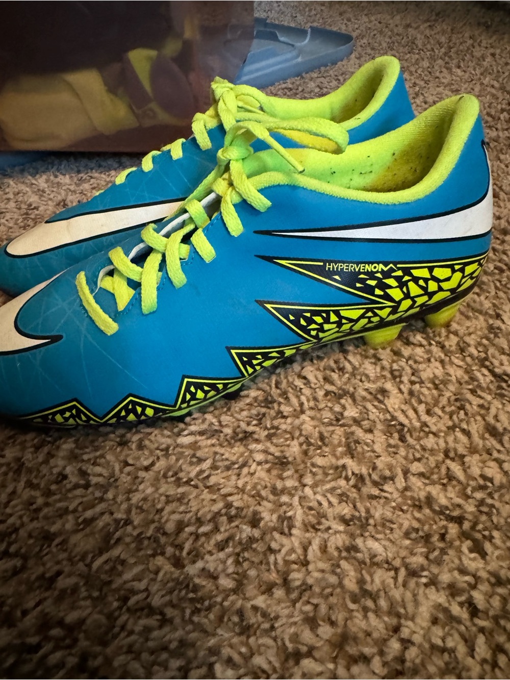 Nike Hypervenom Athletic Soccer Cleats in Blue & Neon Yellow